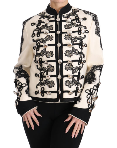 White Wool Black Floral Baroque Jacket