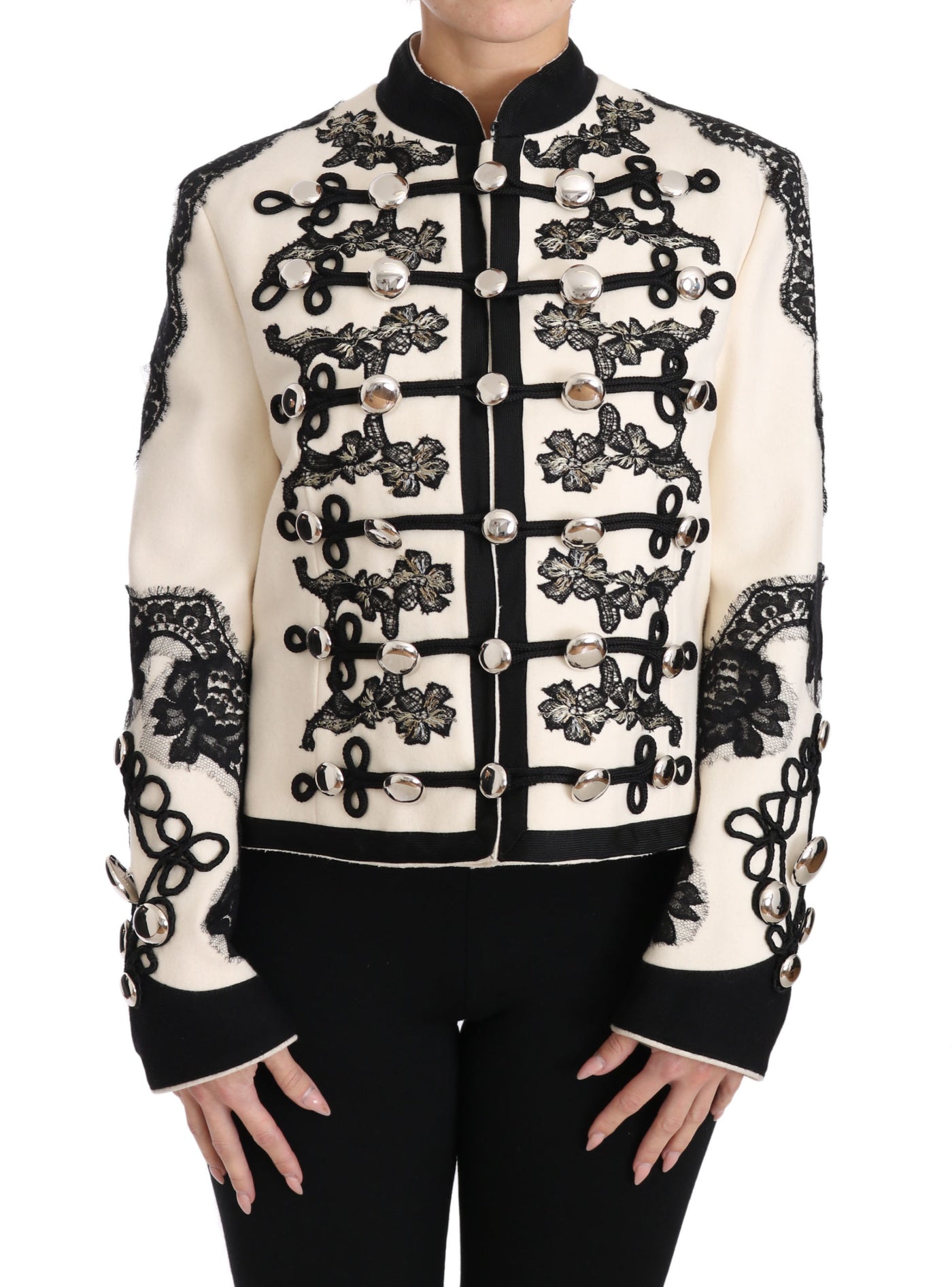 White Wool Black Floral Baroque Jacket