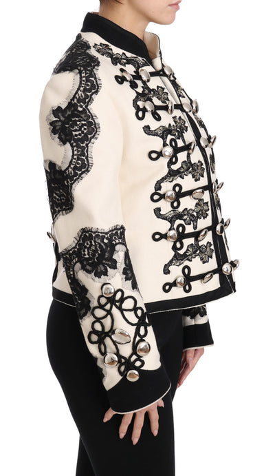 White Wool Black Floral Baroque Jacket