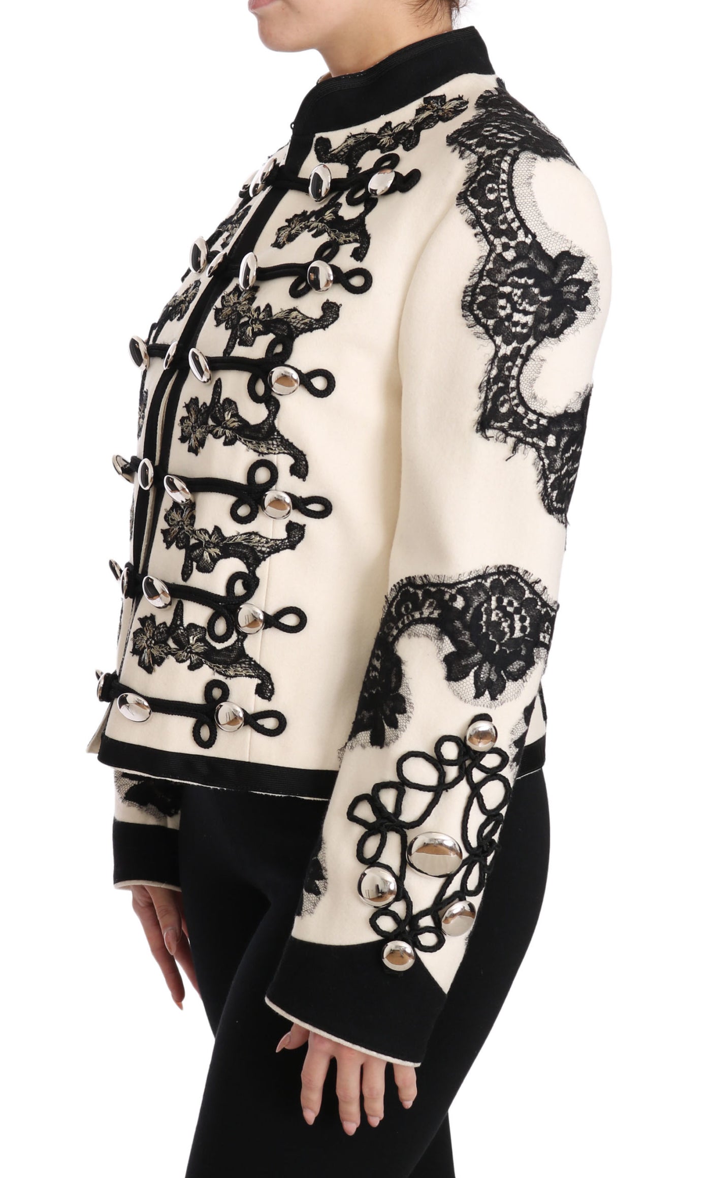 White Wool Black Floral Baroque Jacket