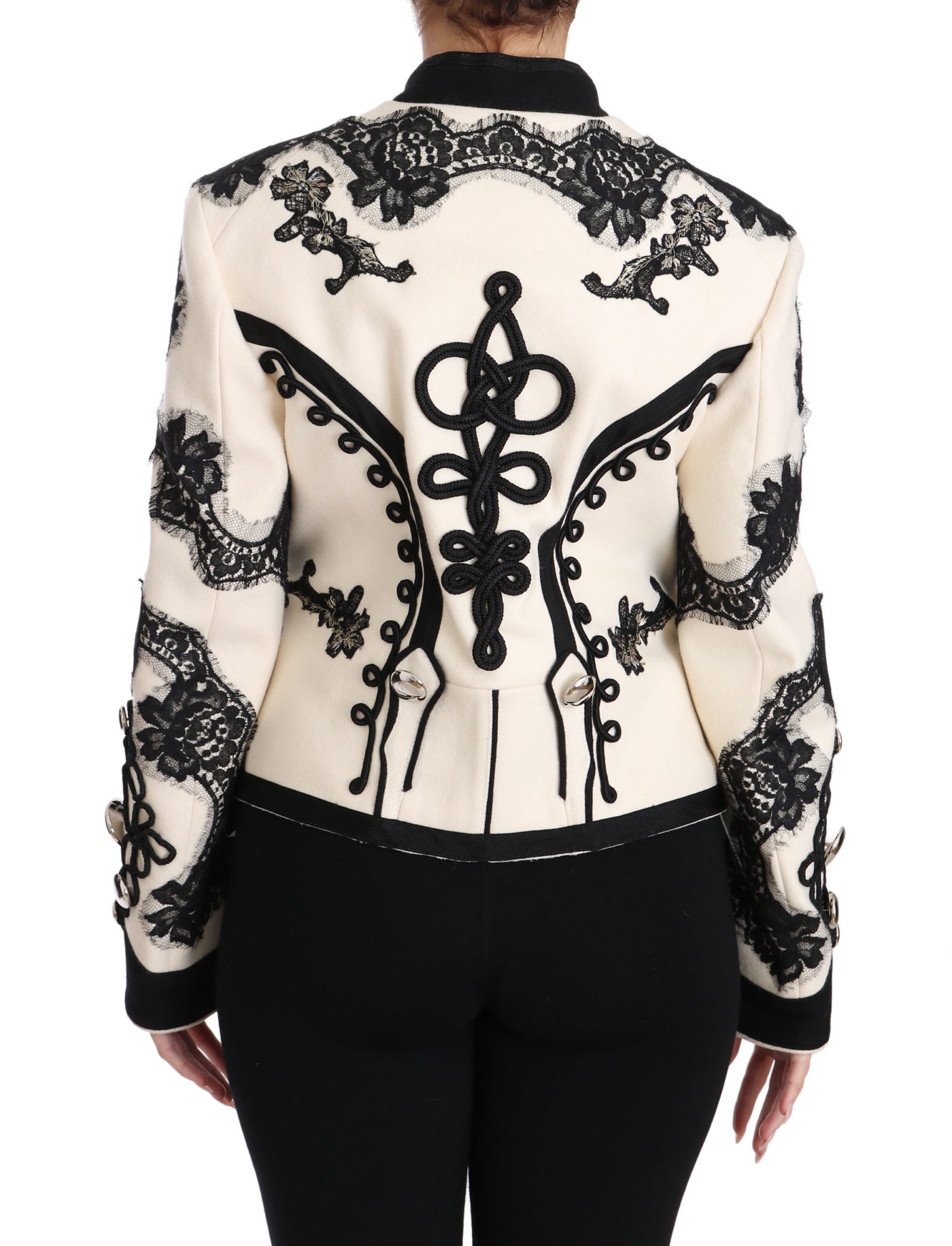 White Wool Black Floral Baroque Jacket