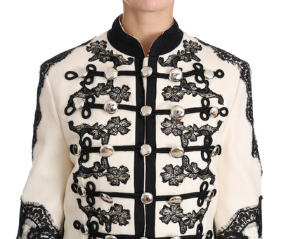 White Wool Black Floral Baroque Jacket