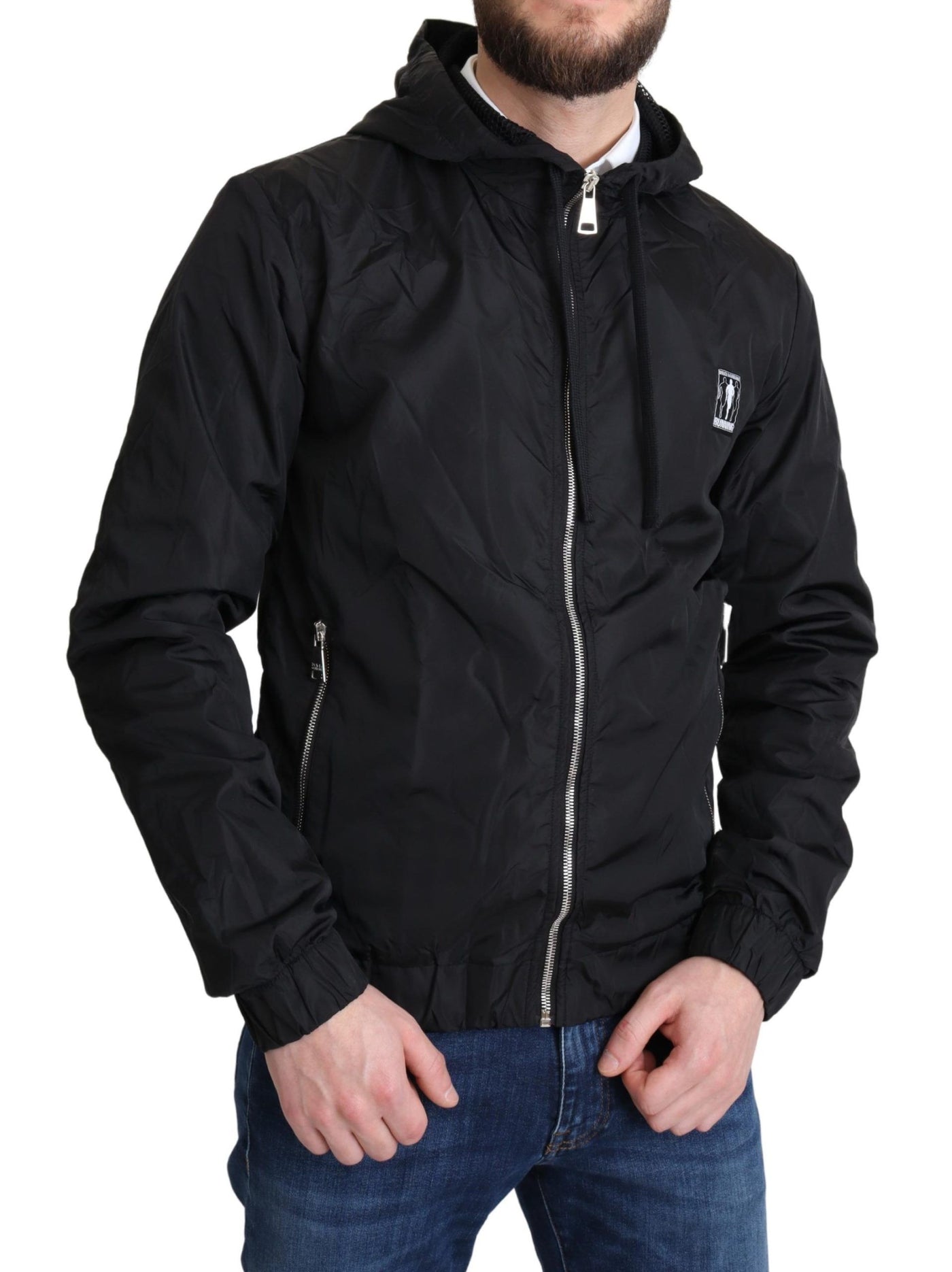 Black Windbreaker Hooded Sweater Jacket