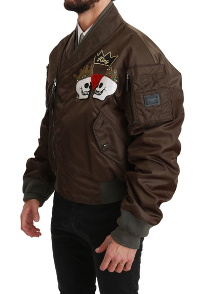 Brown Beaded Crown Skull Logo Jacket