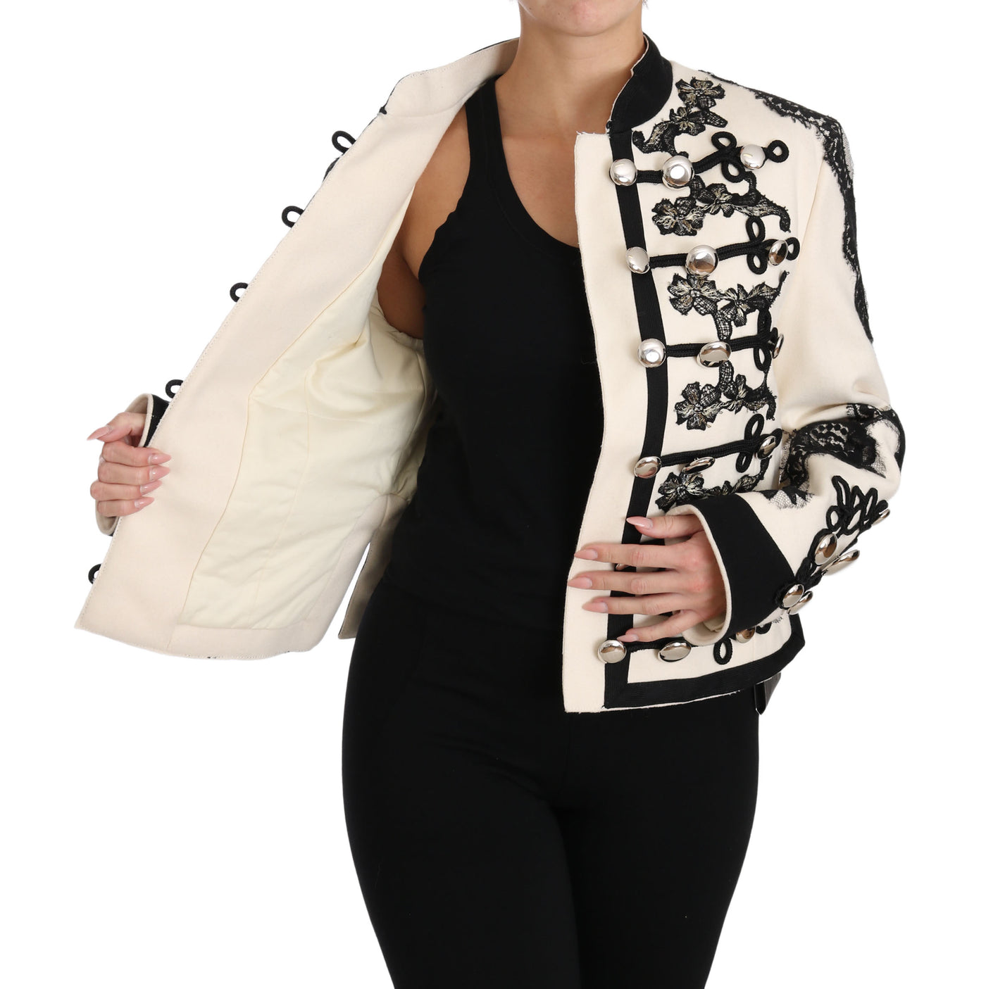 White Wool Black Floral Baroque Jacket