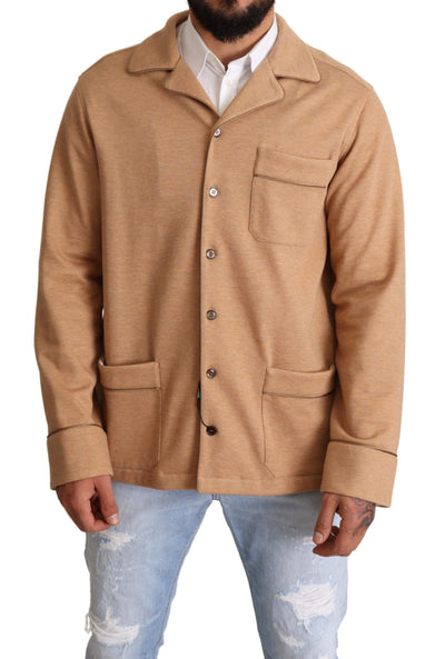 Brown Cotton Button Collared Coat Jacket