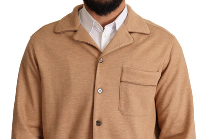 Brown Cotton Button Collared Coat Jacket