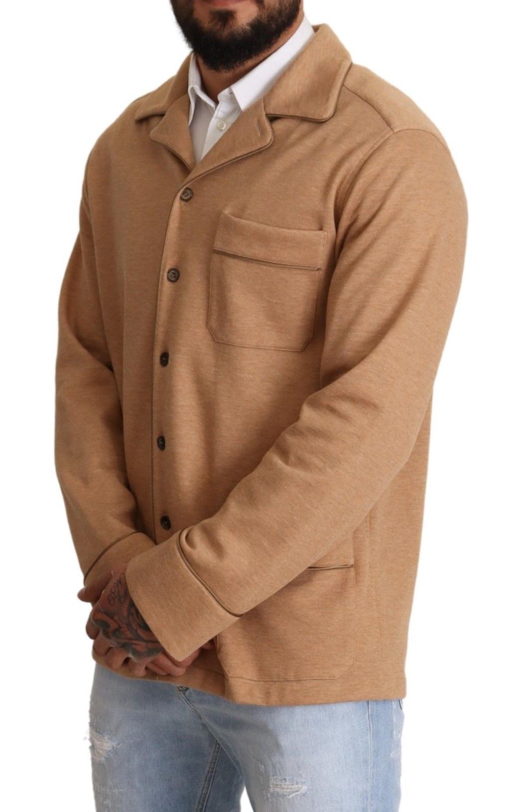 Brown Cotton Button Collared Coat Jacket