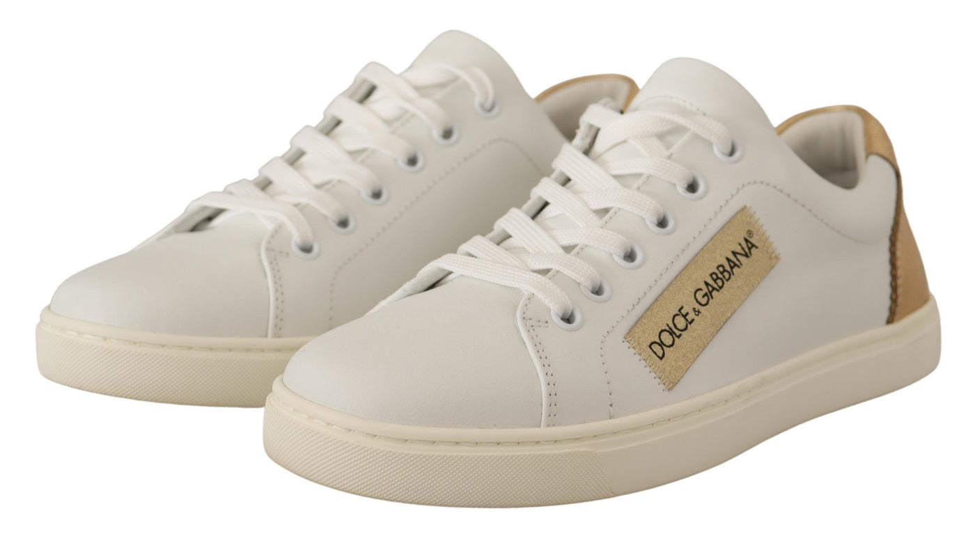 White Gold Leather Low Top Sneakers