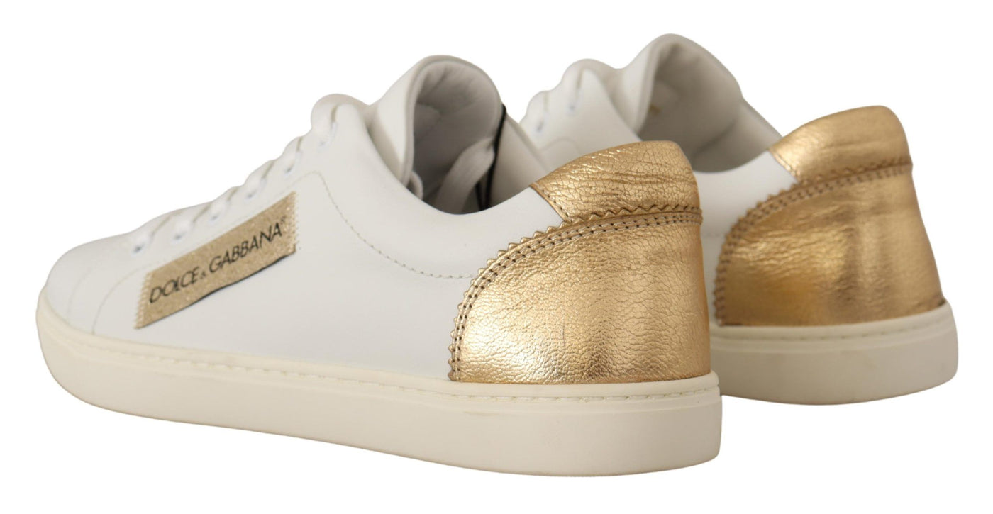 White Gold Leather Low Top Sneakers