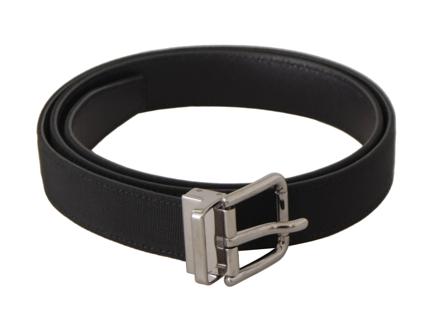 Black Canvas Leather Silver Metal Buckle Belt