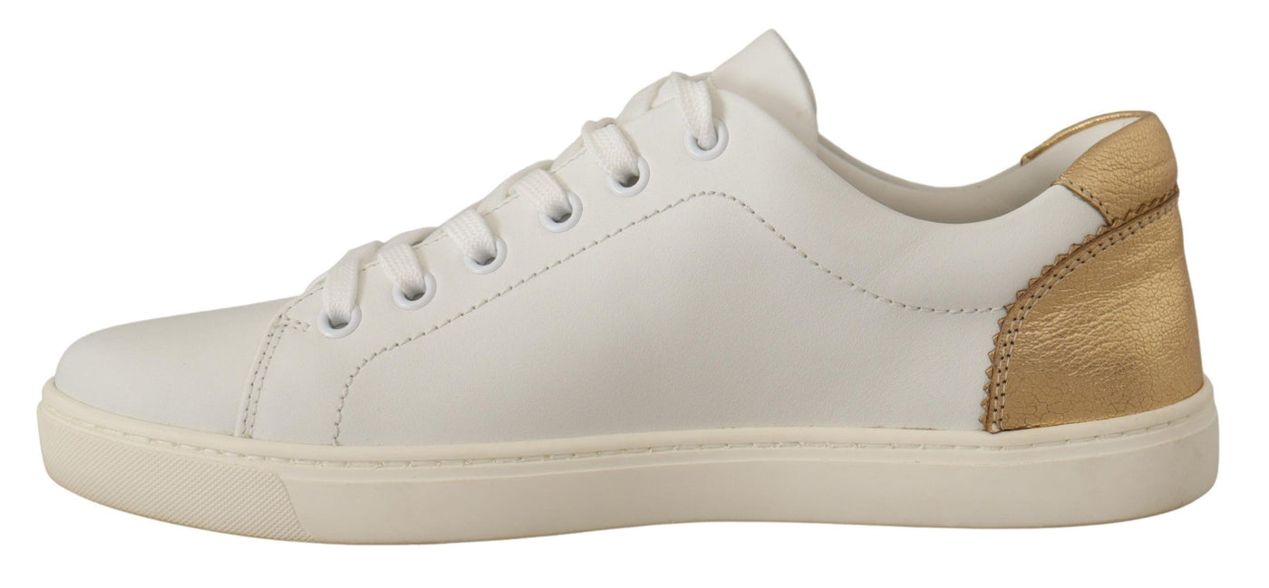 White Gold Leather Low Top Sneakers