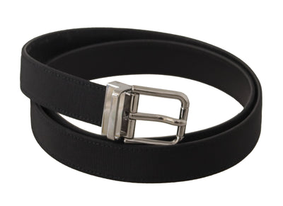 Black Canvas Leather Silver Metal Buckle Belt