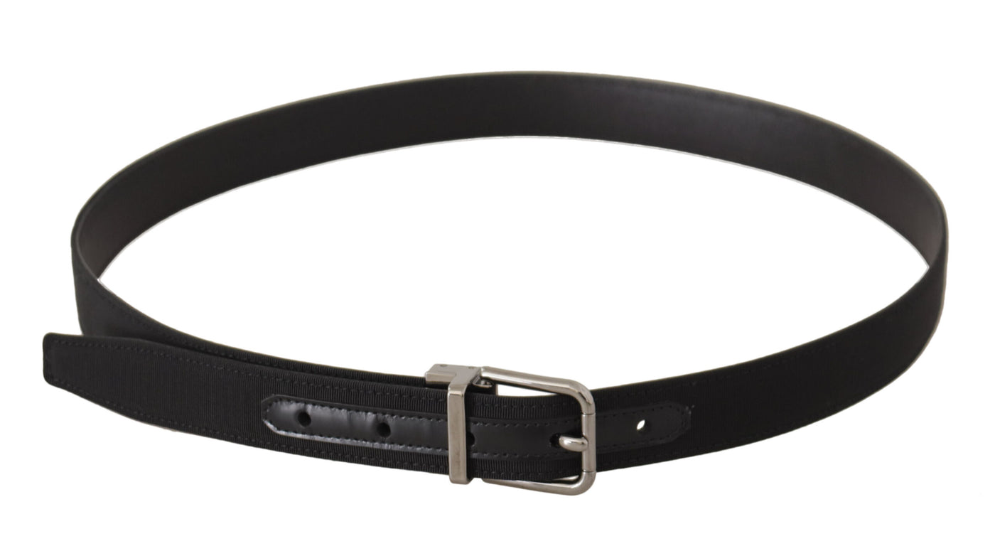 Black Canvas Leather Silver Metal Buckle Belt