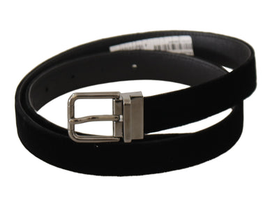 Black Classic Velvet Logo Engraved Metal Buckle Belt