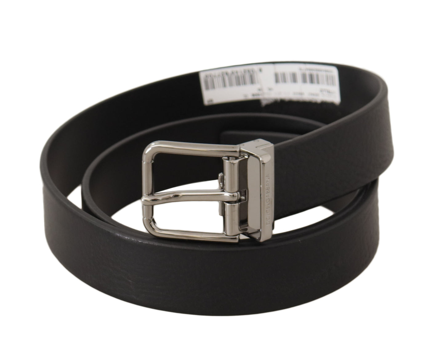 Black Calf Leather Silver Tone Metal Buckle Belt