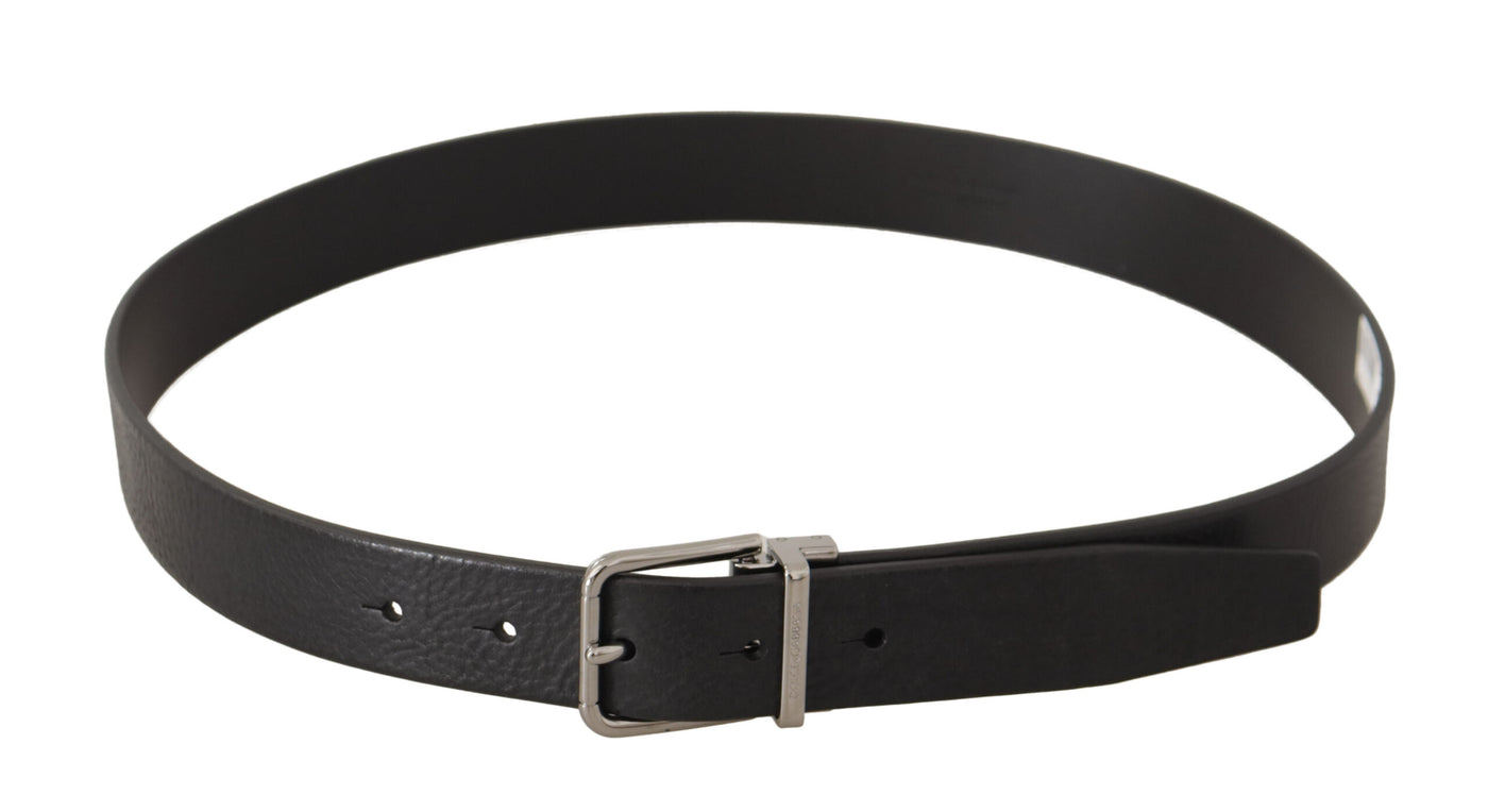 Black Calf Leather Silver Tone Metal Buckle Belt