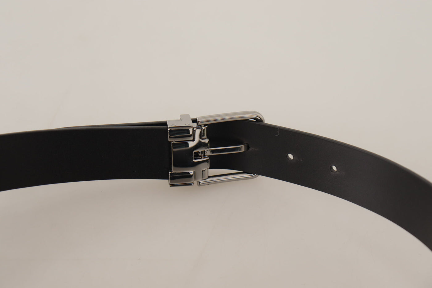 Black Calf Leather Silver Tone Metal Buckle Belt