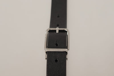 Black Calf Leather Silver Tone Metal Buckle Belt