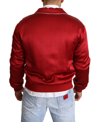 Red Silk Button DG Logo Bomber Jacket