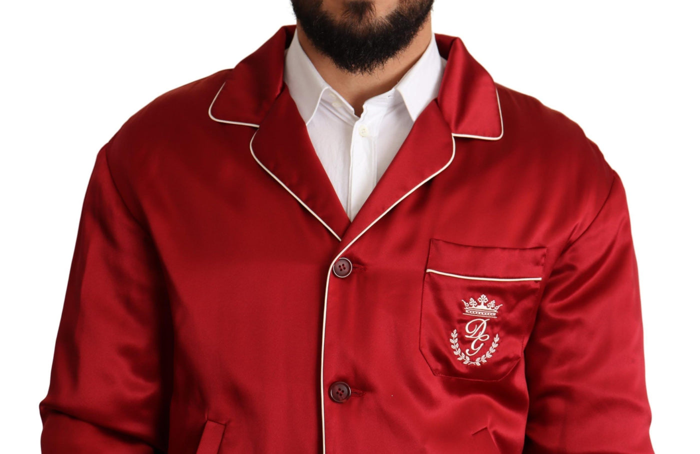 Red Silk Button DG Logo Bomber Jacket