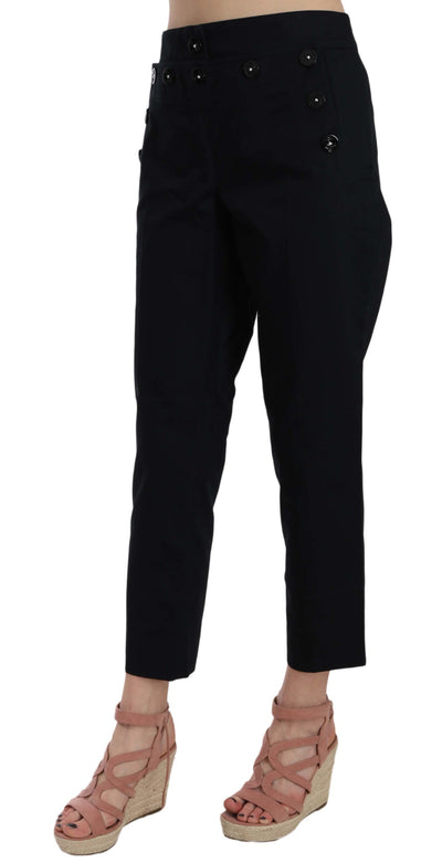 Black Cropped Front Button Embellished Pants