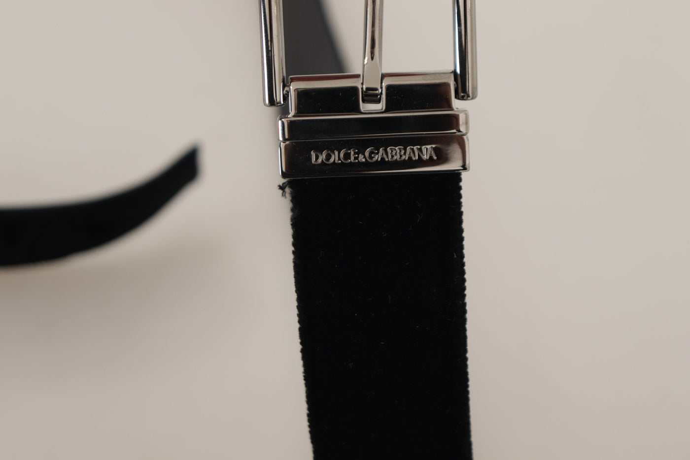 Black Velvet Silver Logo Engraved Metal Buckle Belt