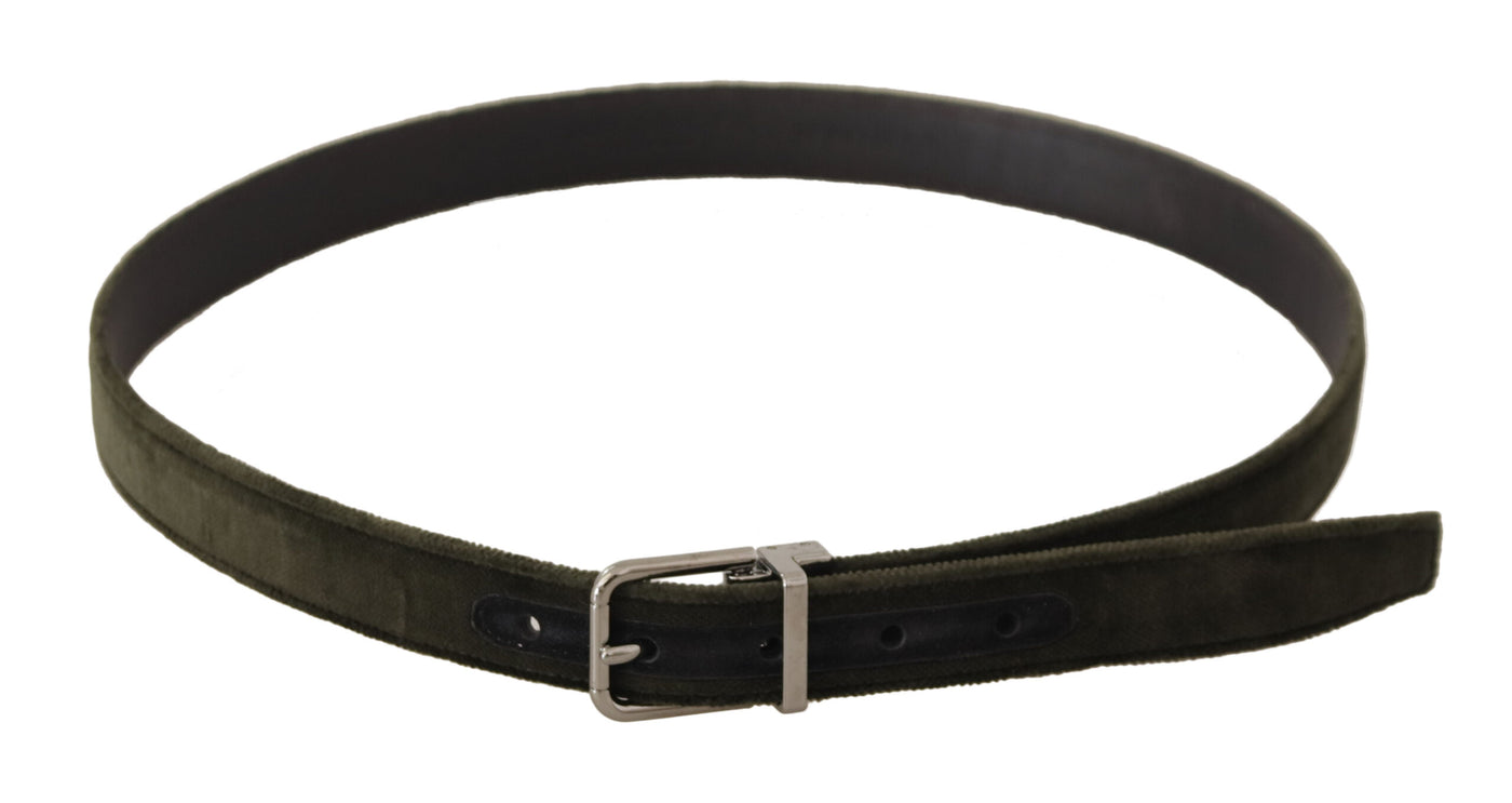 Green Velvet Silver Tone Metal Buckle Belt