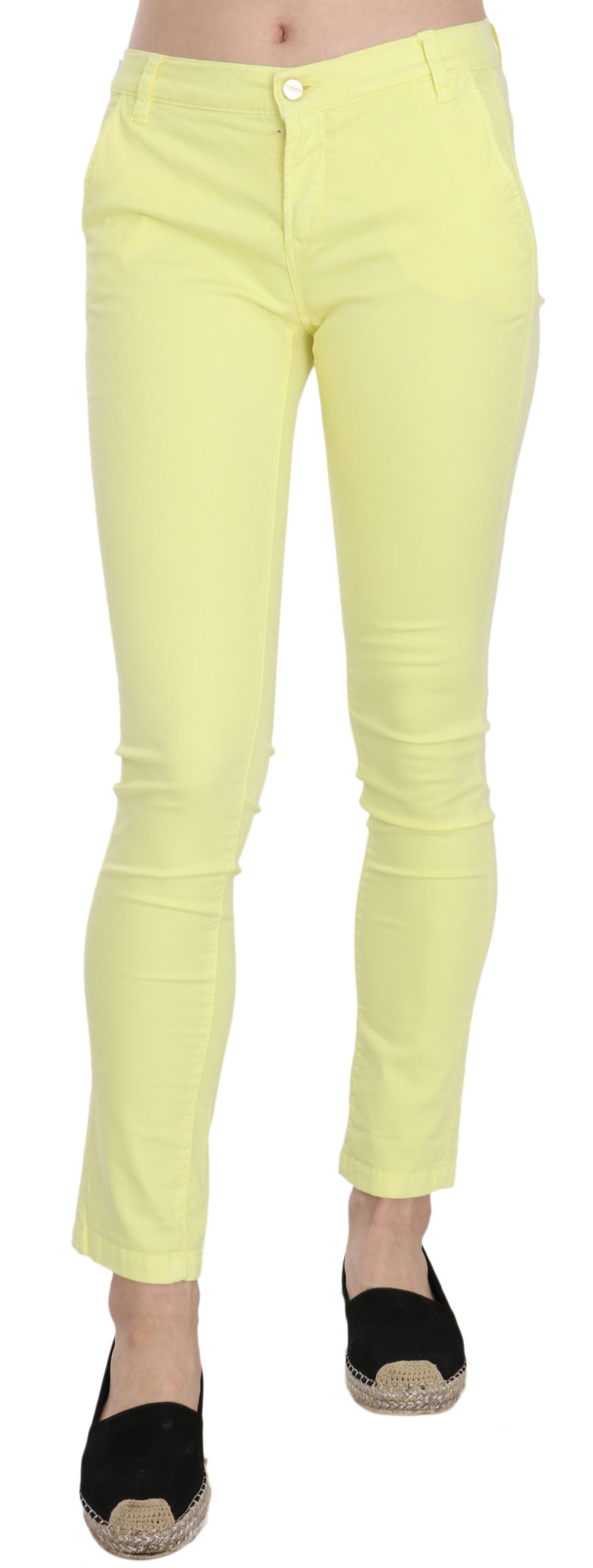 Yellow Cotton Stretch Low Waist Skinny Casual Trouser Pants