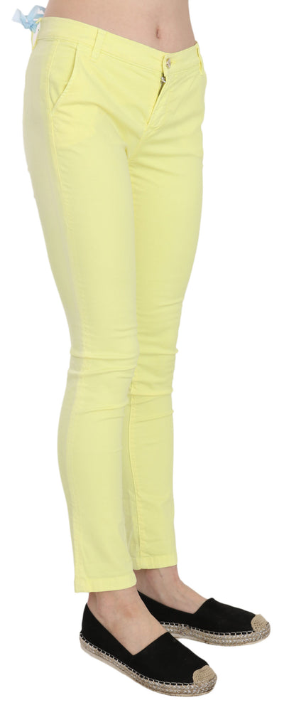 Yellow Cotton Stretch Low Waist Skinny Casual Trouser Pants