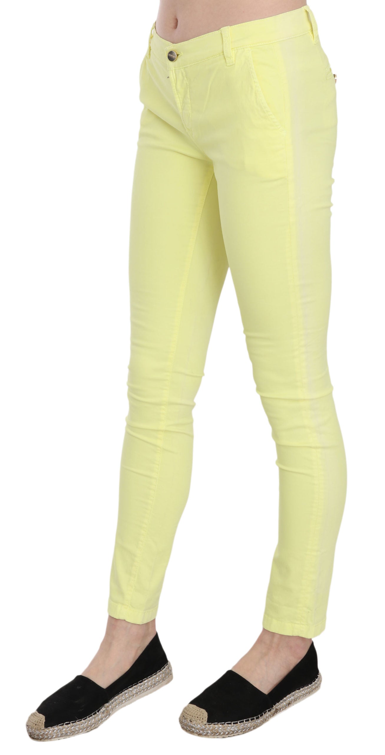 Yellow Cotton Stretch Low Waist Skinny Casual Trouser Pants