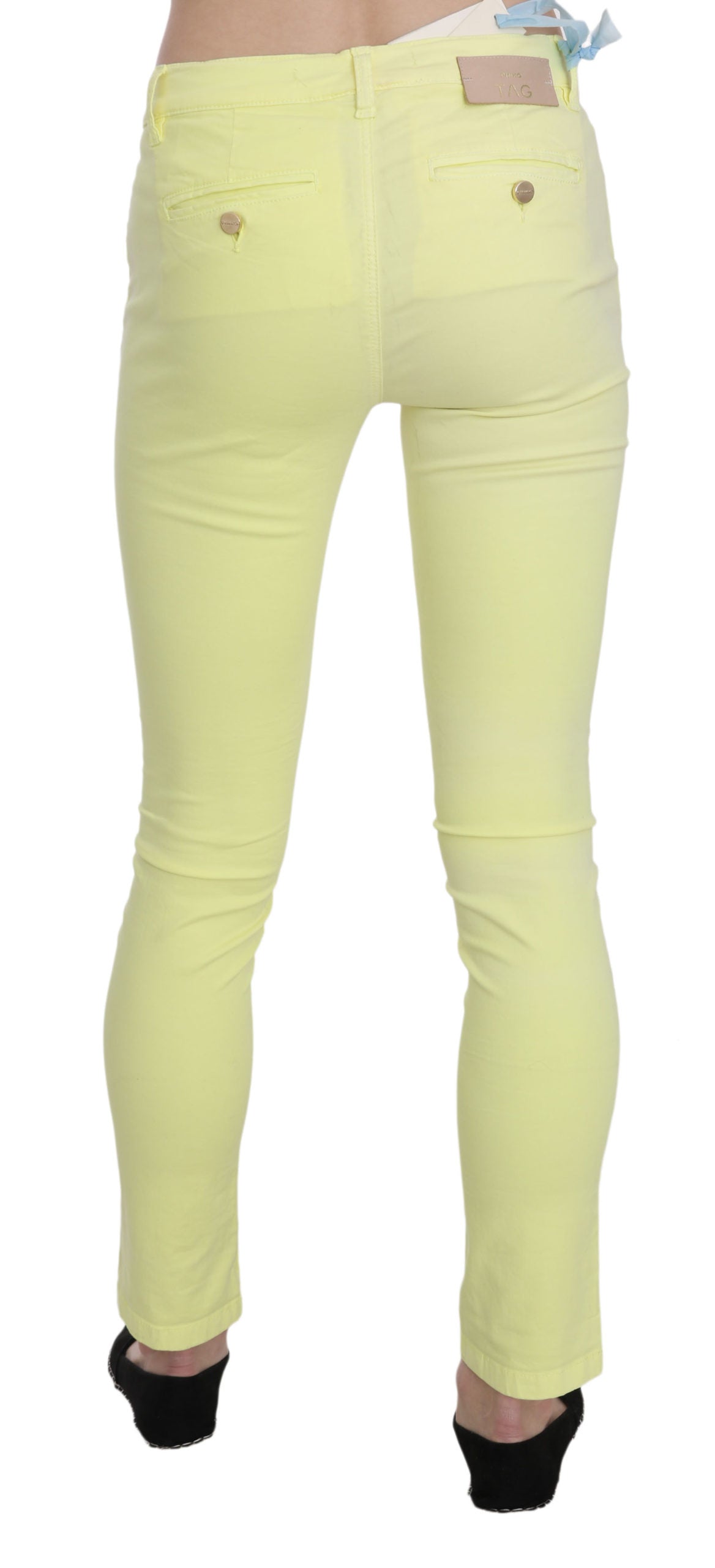 Yellow Cotton Stretch Low Waist Skinny Casual Trouser Pants