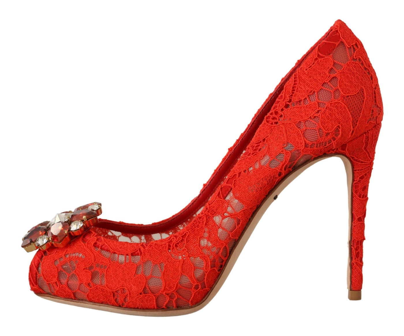 Red Taormina Lace Crystal Heels Pumps