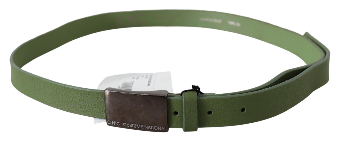 Green Leather Silver Buckle Waist Men Belt