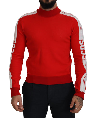 Red Wool Logo Printed Crew Neck Men Pullover Sweater