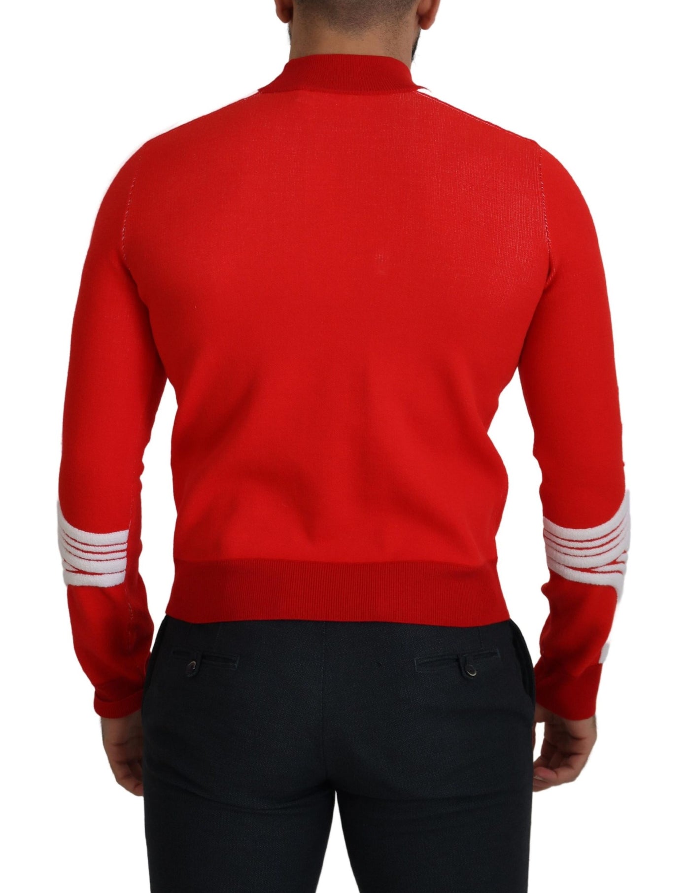 Red Wool Logo Printed Crew Neck Men Pullover Sweater