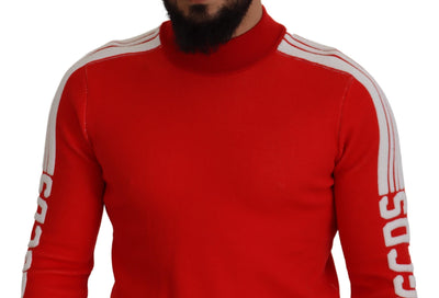 Red Wool Logo Printed Crew Neck Men Pullover Sweater