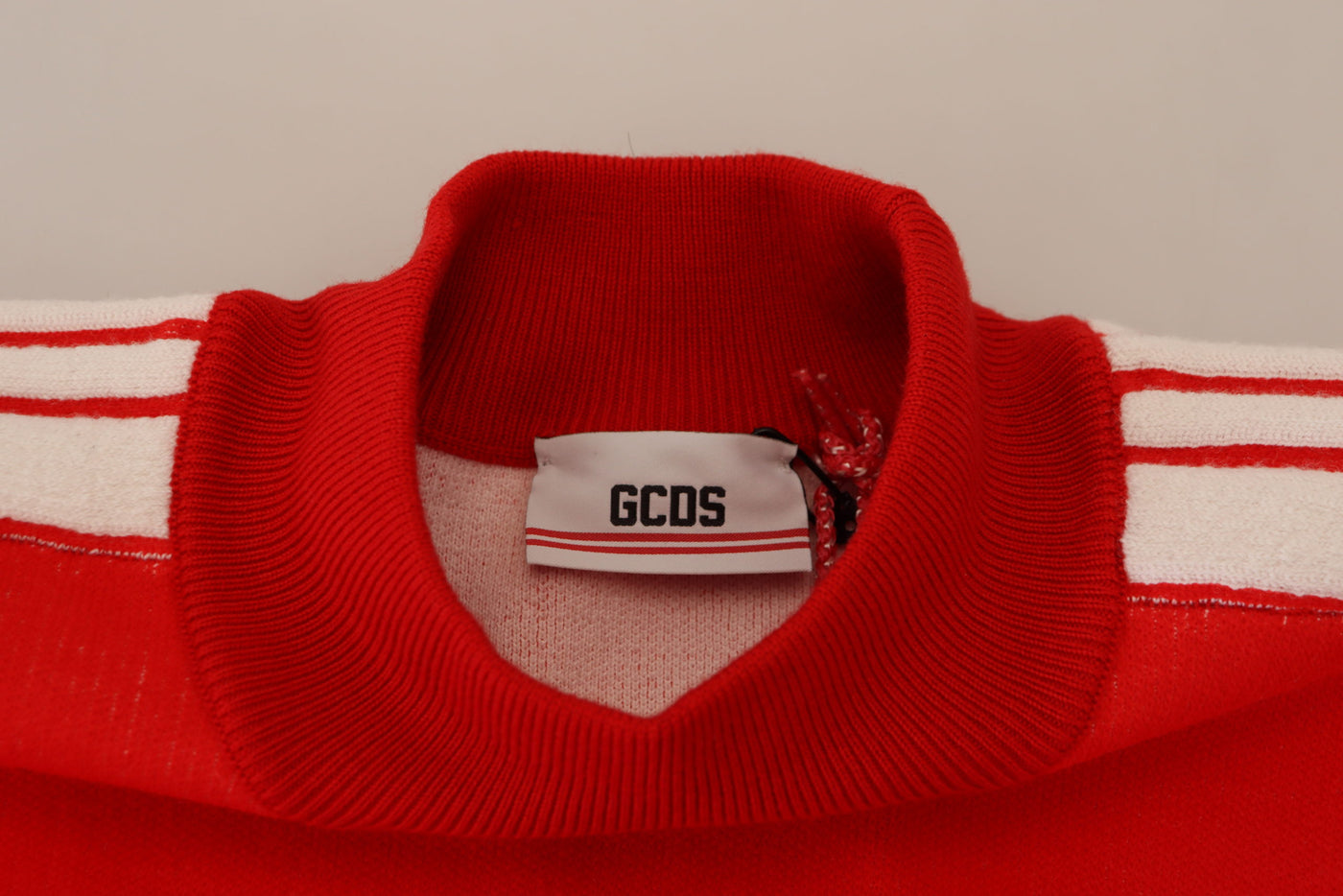 Red Wool Logo Printed Crew Neck Men Pullover Sweater