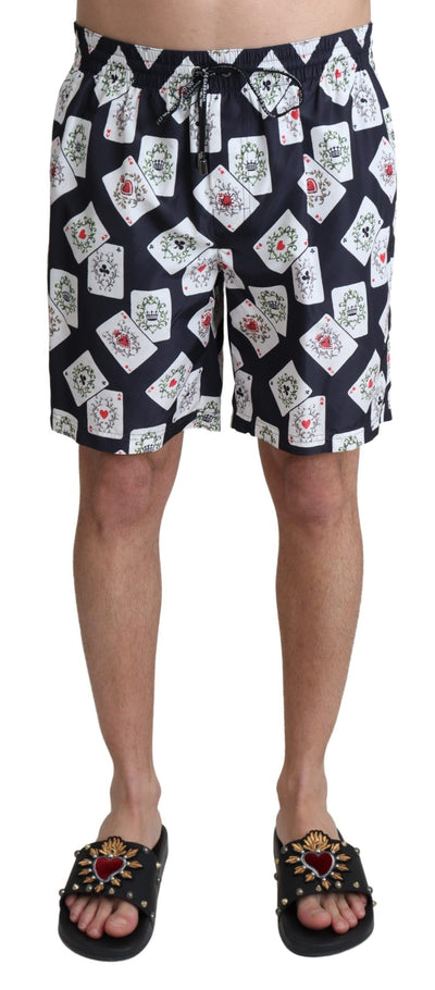 Black Card Deck Print Beachwear Swimshorts