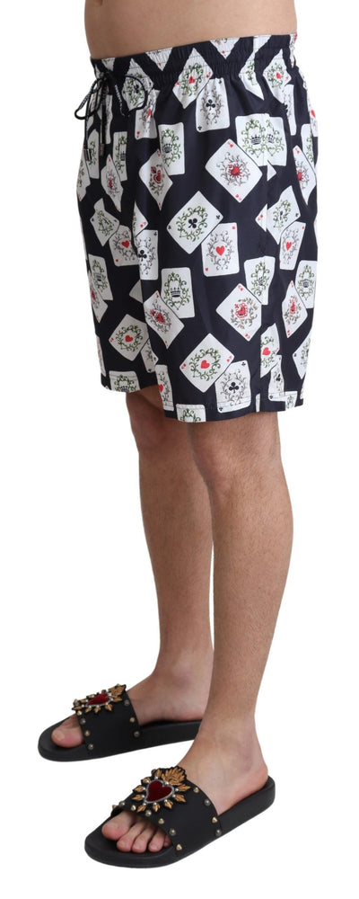 Black Card Deck Print Beachwear Swimshorts