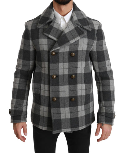 Gray Check Wool Cashmere Coat Jacket