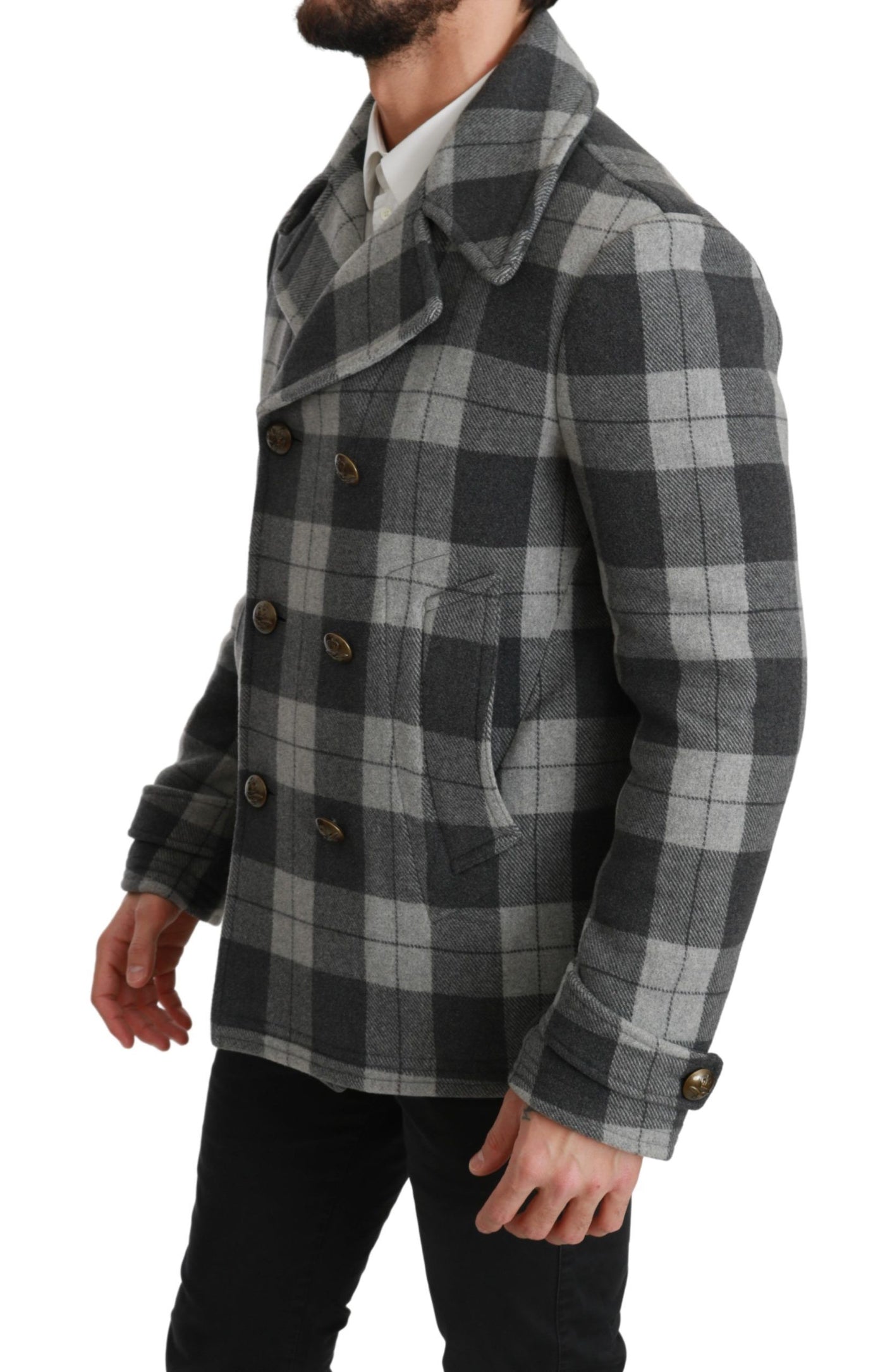 Gray Check Wool Cashmere Coat Jacket