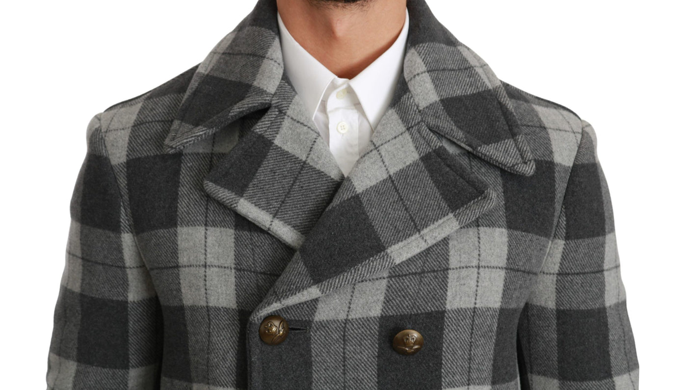 Gray Check Wool Cashmere Coat Jacket