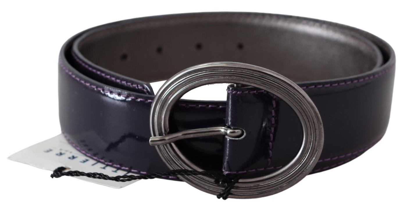 Purple Silver Oval Metal Buckle Waist Leather Belt