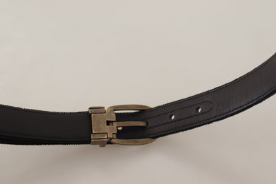 Black Alta Sartoria Velvet Gold Metal Buckle Belt