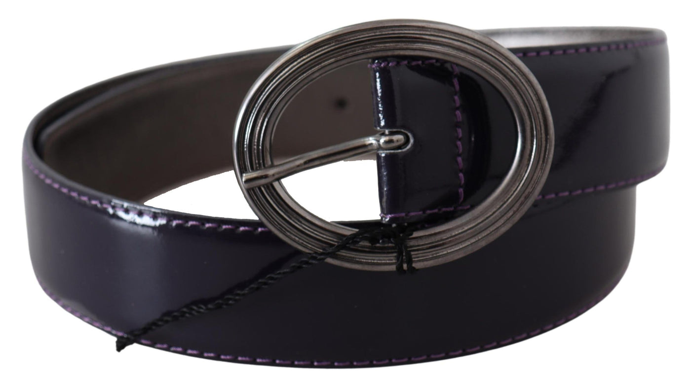 Purple Silver Oval Metal Buckle Waist Leather Belt