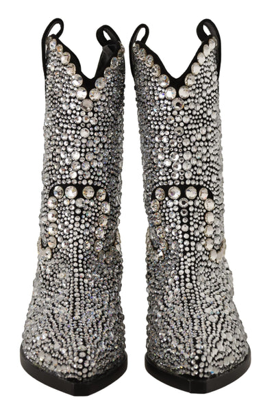 Black Suede Strass Crystal Cowgirl Boots