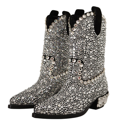 Black Suede Strass Crystal Cowgirl Boots