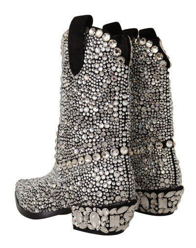 Black Suede Strass Crystal Cowgirl Boots