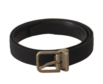 Black Grosgrain Leather Silver Buckle Belt